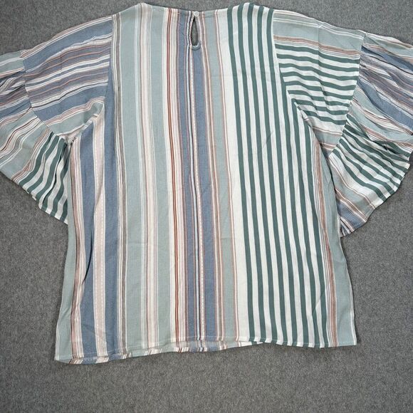 Entro Striped Bell Sleeve Blouse Women's Medium Top Green - Picture 10 of 10